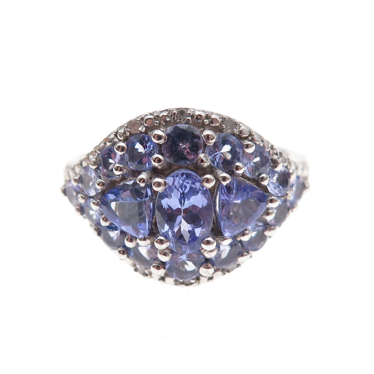 Chuck Clemency 925 Sterling Silver Real Tanzanite & White Topaz Ring Size 8