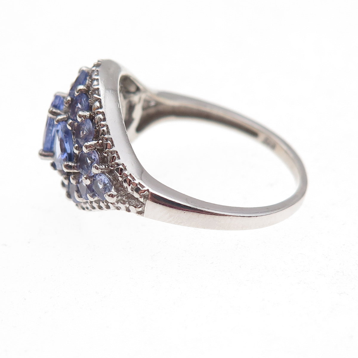 Chuck Clemency 925 Sterling Silver Real Tanzanite & White Topaz Ring Size 8