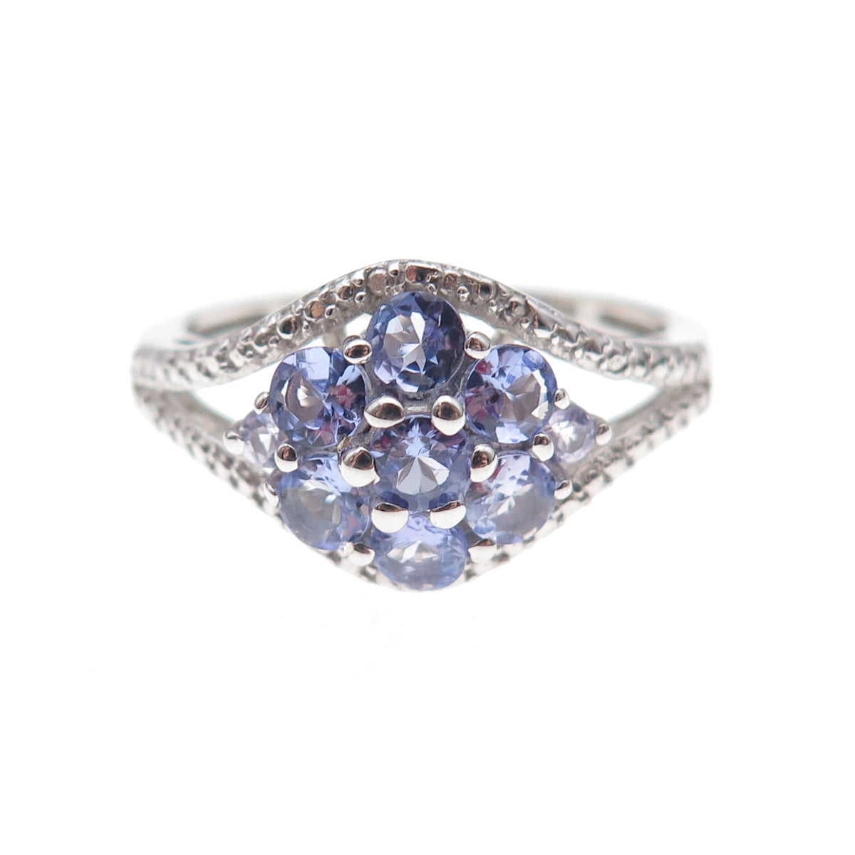 Chuck Clemency 925 Sterling Silver Real Tanzanite Floral Ring Size 8.25