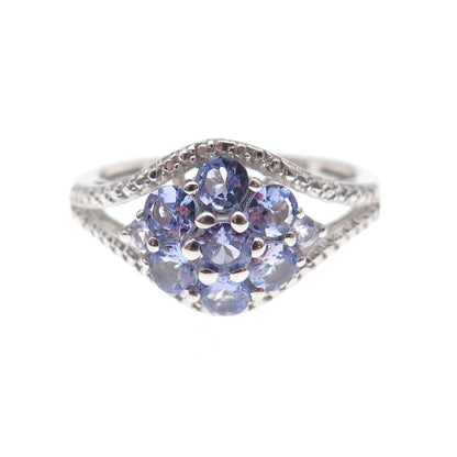Chuck Clemency 925 Sterling Silver Real Tanzanite Floral Ring Size 8.25