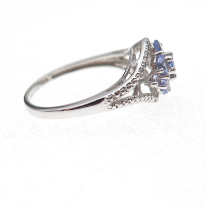Chuck Clemency 925 Sterling Silver Real Tanzanite Floral Ring Size 8.25