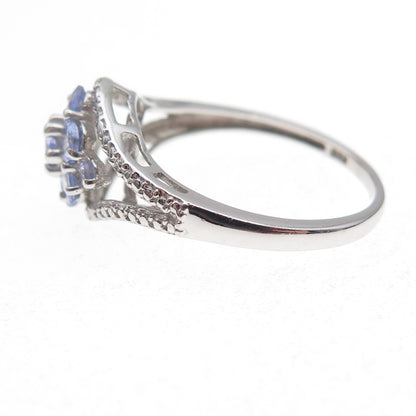 Chuck Clemency 925 Sterling Silver Real Tanzanite Floral Ring Size 8.25