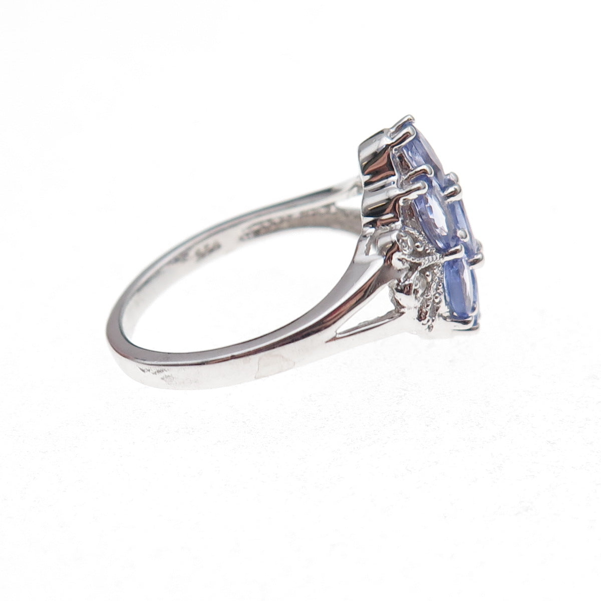 925 Sterling Silver Real Tanzanite & White Topaz Ring Size 8