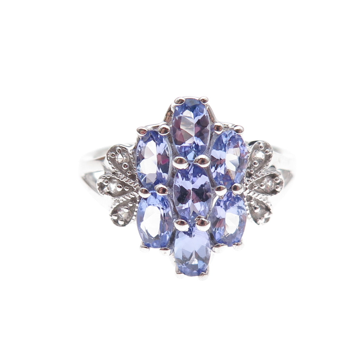 925 Sterling Silver Real Tanzanite & White Topaz Ring Size 8