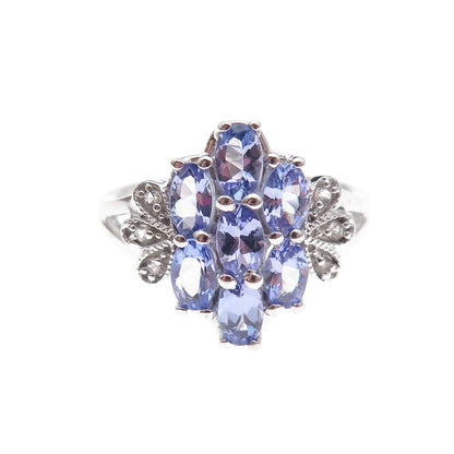925 Sterling Silver Real Tanzanite & White Topaz Ring Size 8
