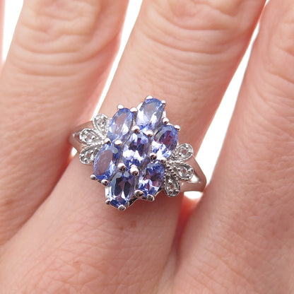 925 Sterling Silver Real Tanzanite & White Topaz Ring Size 8