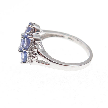 925 Sterling Silver Real Tanzanite & White Topaz Ring Size 8