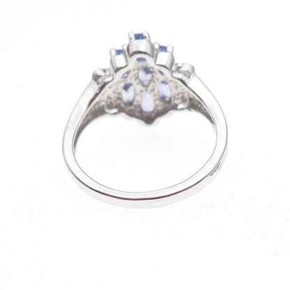 925 Sterling Silver Real Tanzanite & White Topaz Ring Size 8