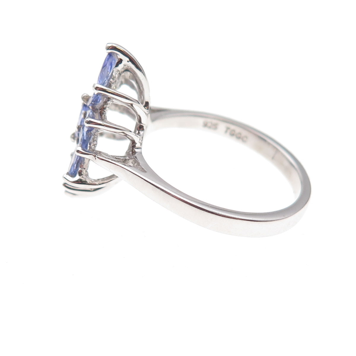 925 Sterling Silver Real Marquise-Cut Tanzanite Floral Ring Size 8