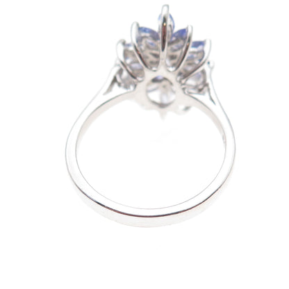 925 Sterling Silver Real Marquise-Cut Tanzanite Floral Ring Size 8