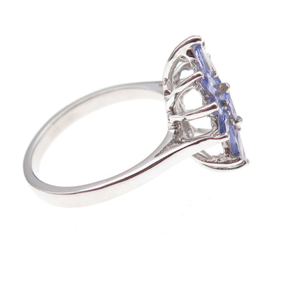 925 Sterling Silver Real Marquise-Cut Tanzanite Floral Ring Size 8