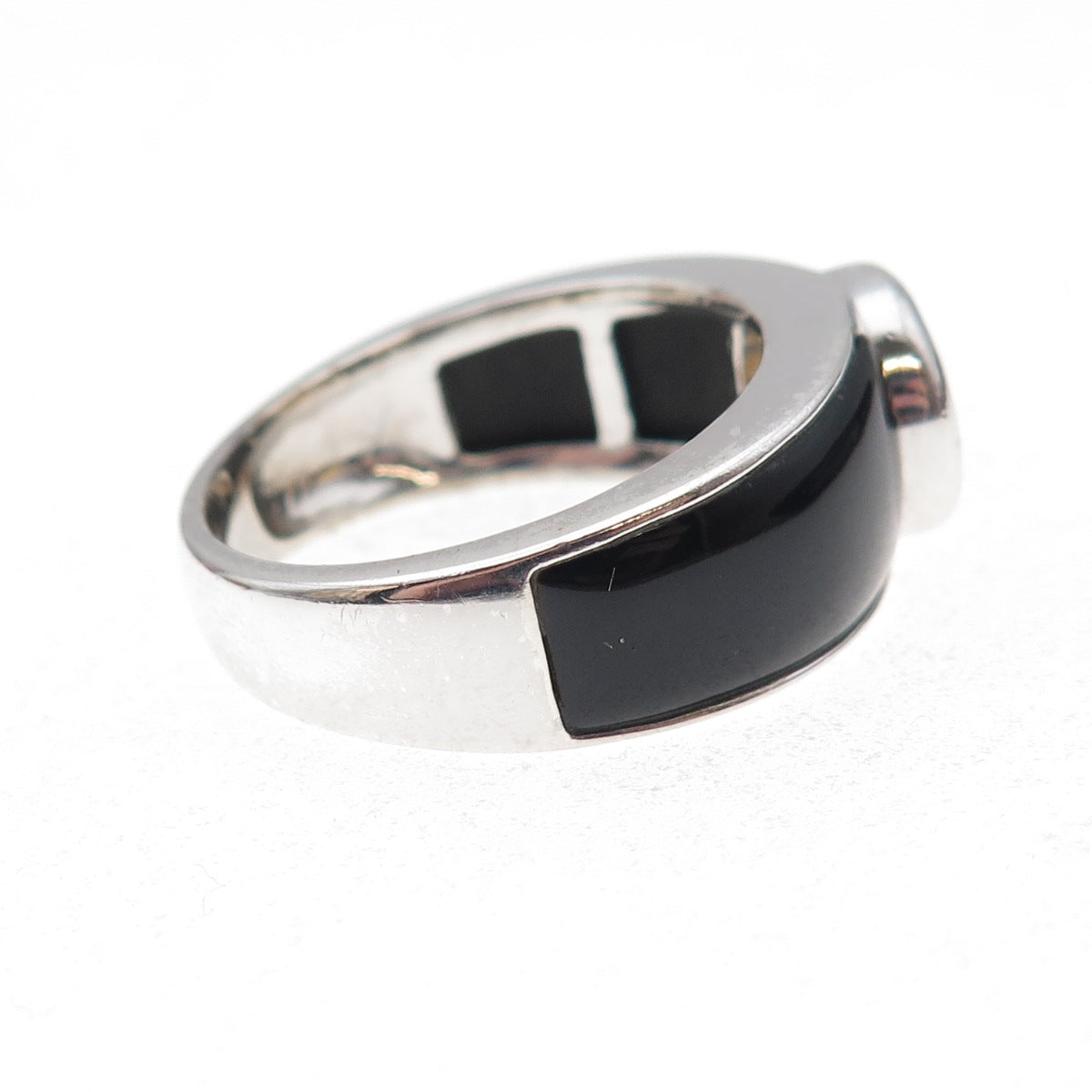 925 Sterling Silver Vintage Real Citrine & Black Onyx Ring Size 10.25