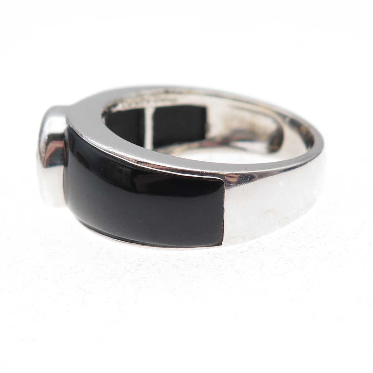 925 Sterling Silver Vintage Real Citrine & Black Onyx Ring Size 10.25