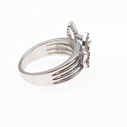 925 Sterling Silver Mexico Real Round-Cut Diamond Butterfly Ring Size 7