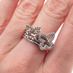 925 Sterling Silver Mexico Real Round-Cut Diamond Butterfly Ring Size 7