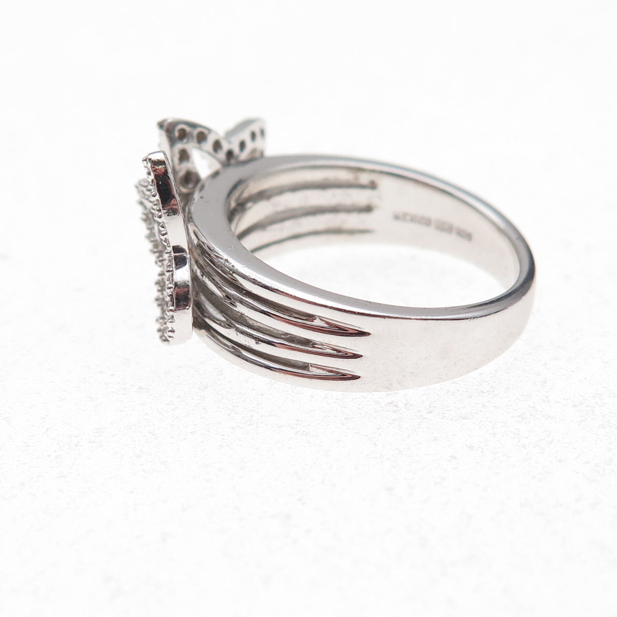 925 Sterling Silver Mexico Real Round-Cut Diamond Butterfly Ring Size 7