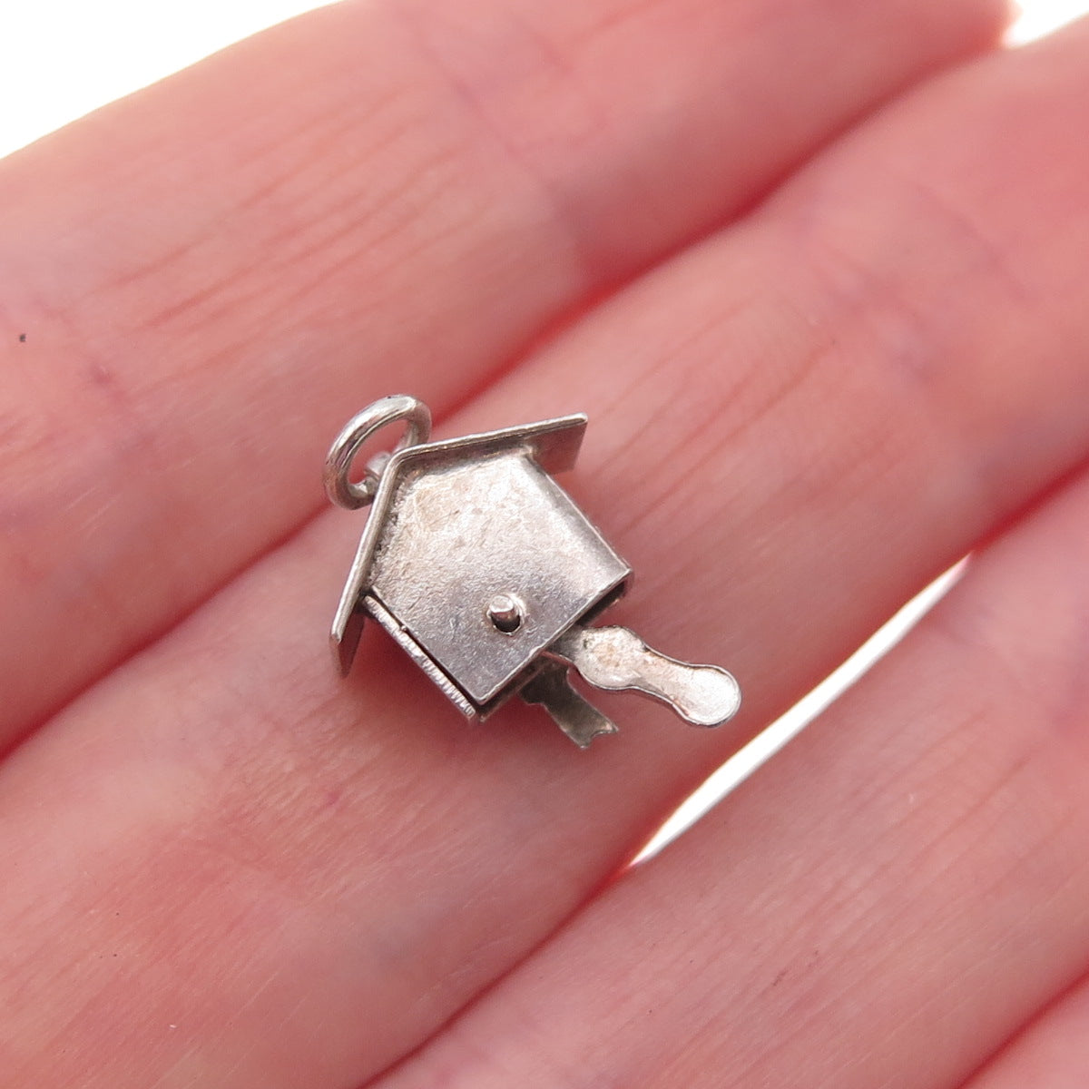 925 Sterling Silver Vintage Mexico Birdhouse Oxidized 3D Charm Pendant