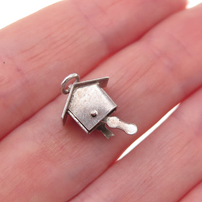 925 Sterling Silver Vintage Mexico Birdhouse Oxidized 3D Charm Pendant