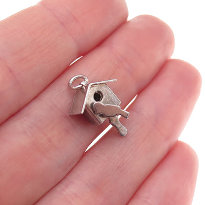 925 Sterling Silver Vintage Mexico Birdhouse Oxidized 3D Charm Pendant