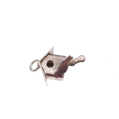 925 Sterling Silver Vintage Mexico Birdhouse Oxidized 3D Charm Pendant
