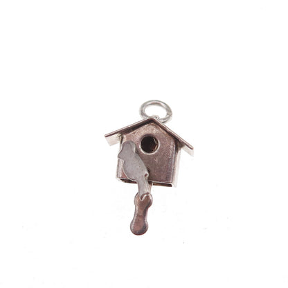 925 Sterling Silver Vintage Mexico Birdhouse Oxidized 3D Charm Pendant