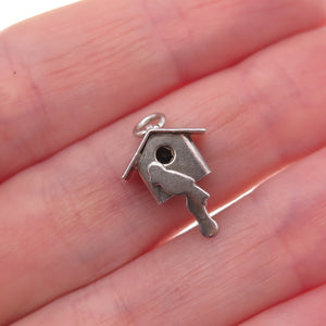925 Sterling Silver Vintage Mexico Birdhouse Oxidized 3D Charm Pendant