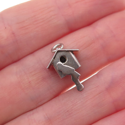 925 Sterling Silver Vintage Mexico Birdhouse Oxidized 3D Charm Pendant