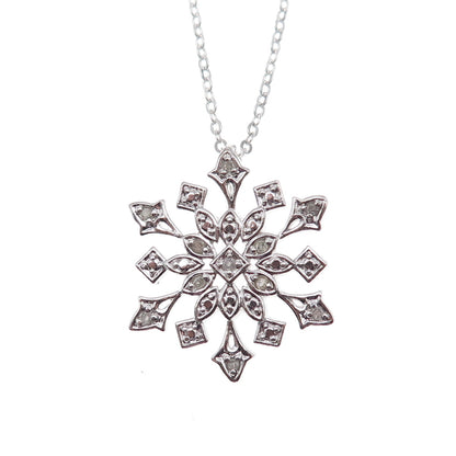925 Sterling Silver Real Round-Cut Diamond Snowflake Cable Chain Necklace 18"