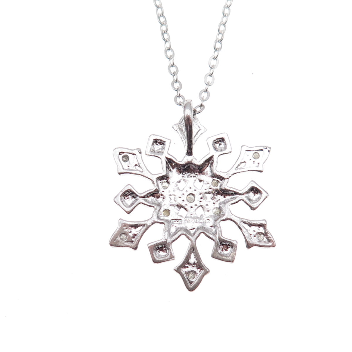 925 Sterling Silver Real Round-Cut Diamond Snowflake Cable Chain Necklace 18"