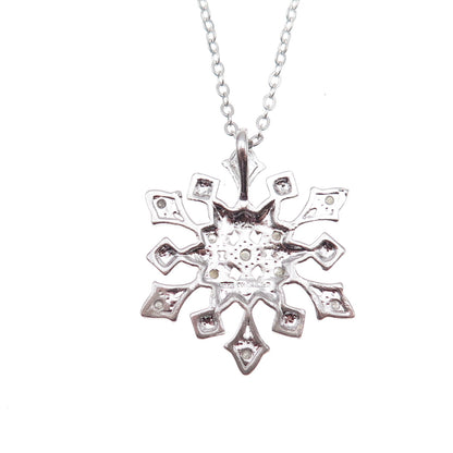 925 Sterling Silver Real Round-Cut Diamond Snowflake Cable Chain Necklace 18"