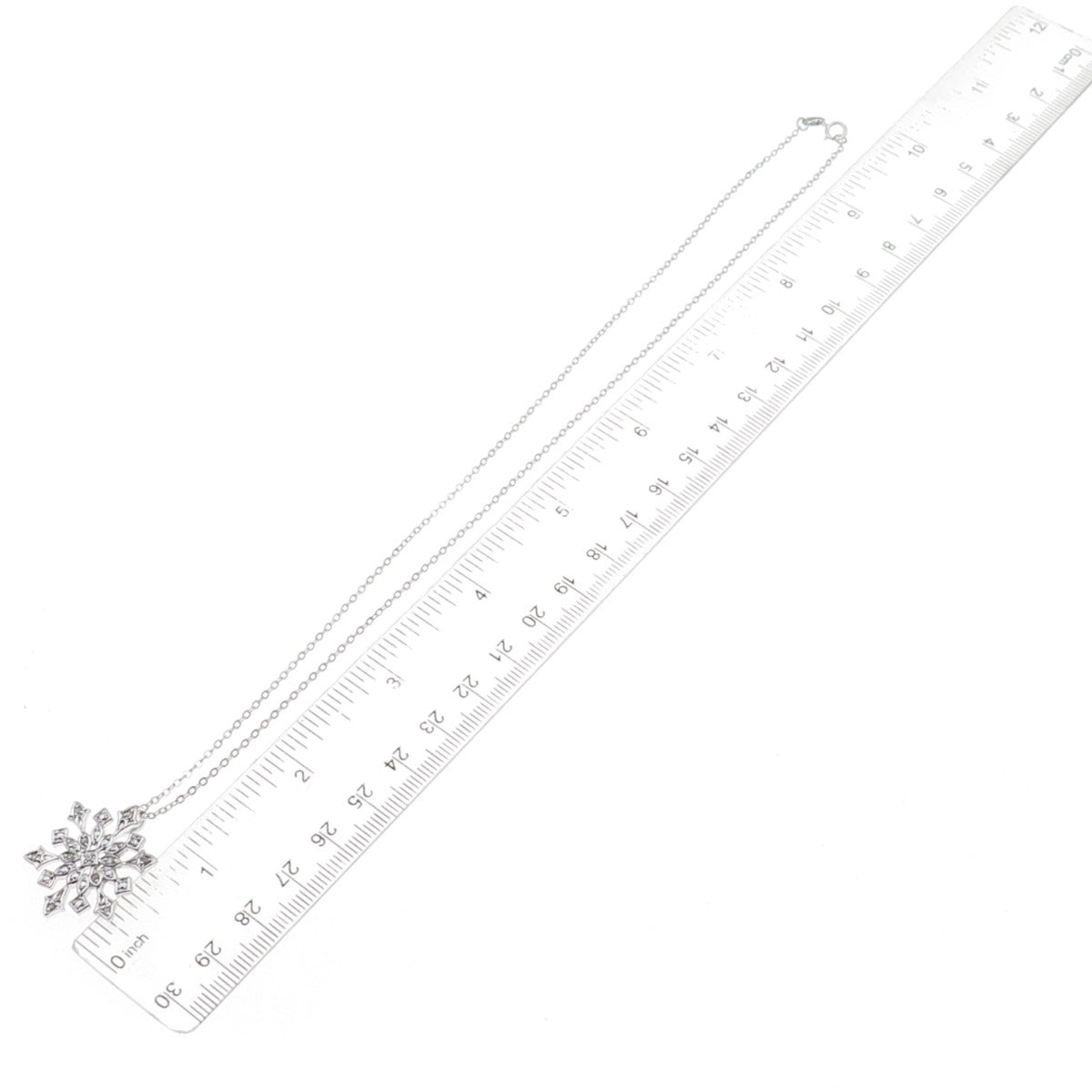 925 Sterling Silver Real Round-Cut Diamond Snowflake Cable Chain Necklace 18"