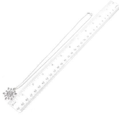 925 Sterling Silver Real Round-Cut Diamond Snowflake Cable Chain Necklace 18"