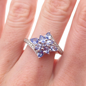 Chuck Clemency 925 Sterling Silver Real Tanzanite Floral Bypass Ring Size 8.25