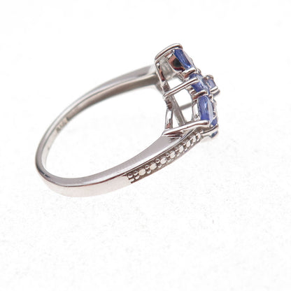 Chuck Clemency 925 Sterling Silver Real Tanzanite Floral Bypass Ring Size 8.25