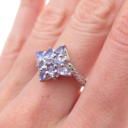 Chuck Clemency 925 Sterling Silver Real Tanzanite Floral Bypass Ring Size 8.25