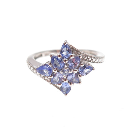 Chuck Clemency 925 Sterling Silver Real Tanzanite Floral Bypass Ring Size 8.25