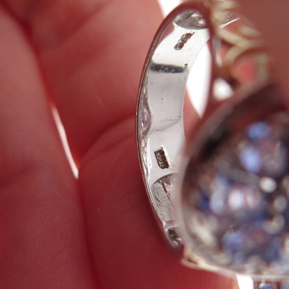 Chuck Clemency Sterling Silver 2-Tone Real Tanzanite & White Topaz Ring Size 8.5