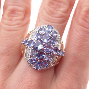 Chuck Clemency Sterling Silver 2-Tone Real Tanzanite & White Topaz Ring Size 8.5