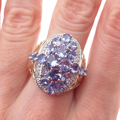 Chuck Clemency Sterling Silver 2-Tone Real Tanzanite & White Topaz Ring Size 8.5