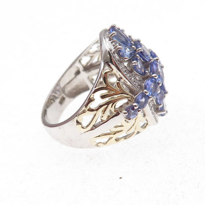Chuck Clemency Sterling Silver 2-Tone Real Tanzanite & White Topaz Ring Size 8.5