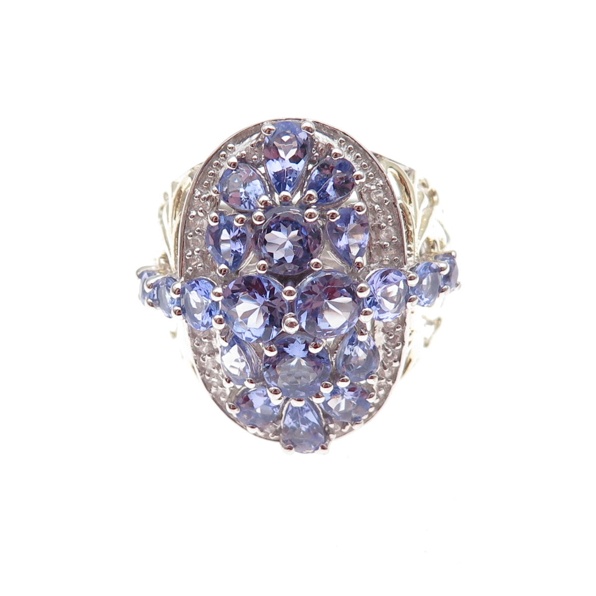 Chuck Clemency Sterling Silver 2-Tone Real Tanzanite & White Topaz Ring Size 8.5