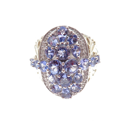 Chuck Clemency Sterling Silver 2-Tone Real Tanzanite & White Topaz Ring Size 8.5