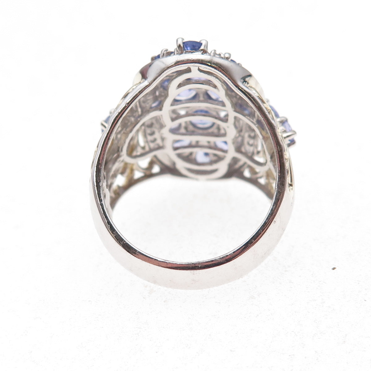 Chuck Clemency Sterling Silver 2-Tone Real Tanzanite & White Topaz Ring Size 8.5