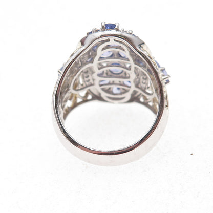 Chuck Clemency Sterling Silver 2-Tone Real Tanzanite & White Topaz Ring Size 8.5
