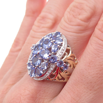 Chuck Clemency Sterling Silver 2-Tone Real Tanzanite & White Topaz Ring Size 8.5