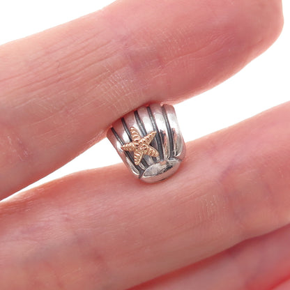 Pandora 925 Sterling Silver Gold Accent Sea Shell & Starfish Slide Bead Charm