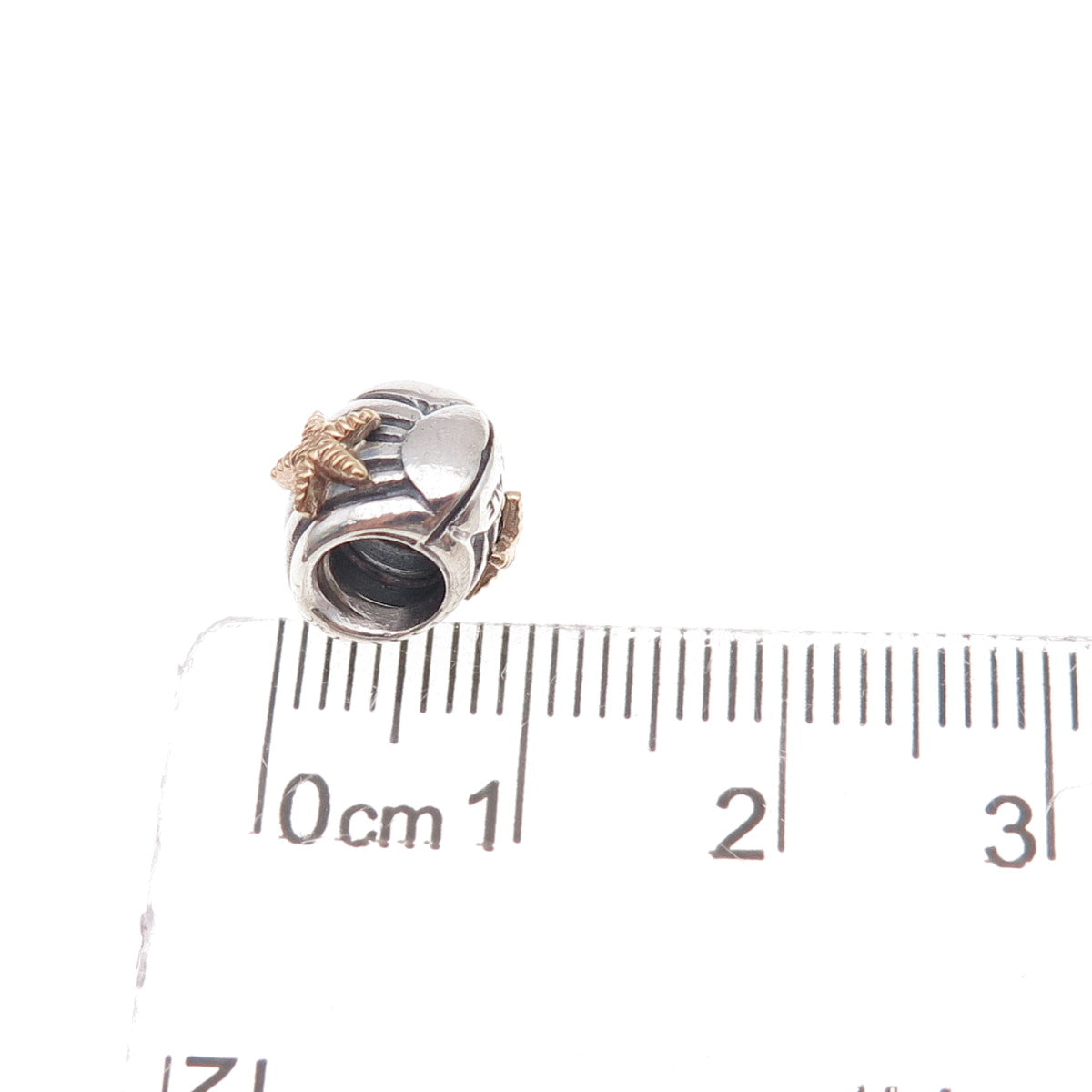Pandora 925 Sterling Silver Gold Accent Sea Shell & Starfish Slide Bead Charm
