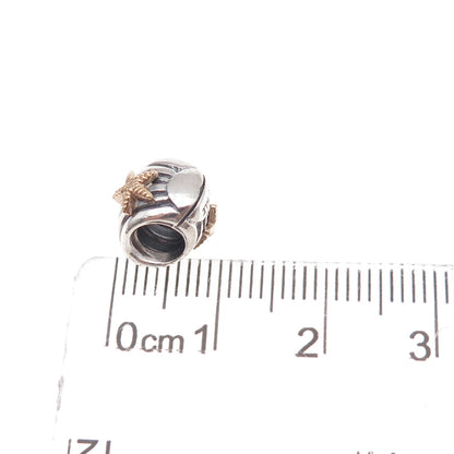 Pandora 925 Sterling Silver Gold Accent Sea Shell & Starfish Slide Bead Charm
