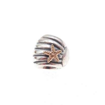 Pandora 925 Sterling Silver Gold Accent Sea Shell & Starfish Slide Bead Charm