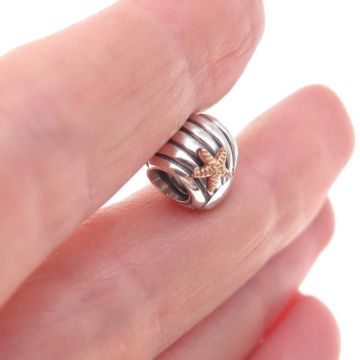 Pandora 925 Sterling Silver Gold Accent Sea Shell & Starfish Slide Bead Charm